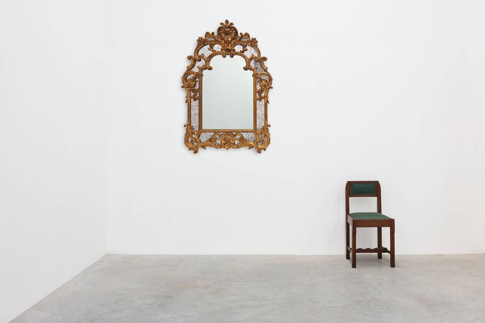 Rococo style gilt mirror with marbled glass border by Deknudt, Belgium, 197