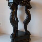Sellette guéridon Napoléon III en bois noirci tête et pattes de lion 68 cm