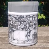 Antique pot in white opaline decorated with apothecary scene