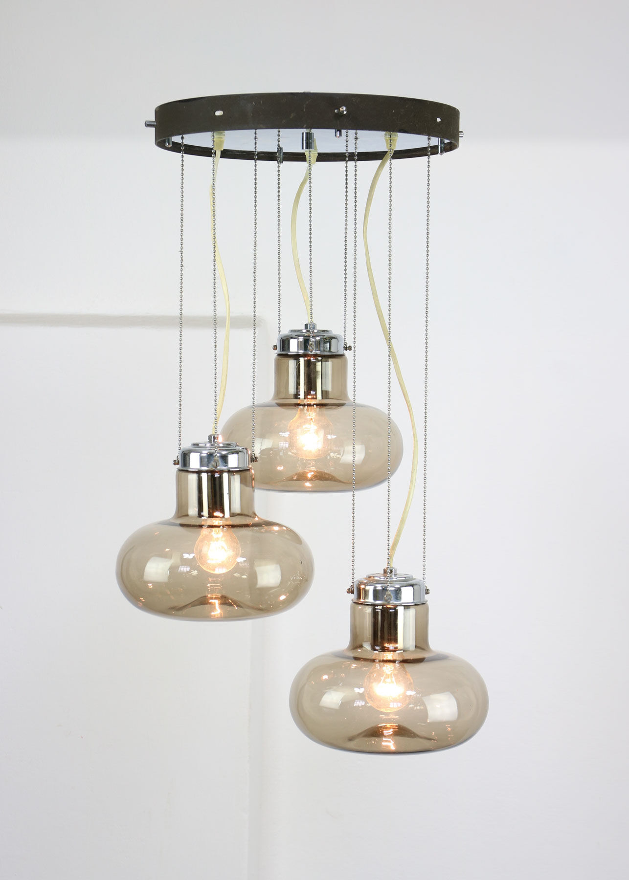 Vintage italian smoked glass chandelier, 1970s