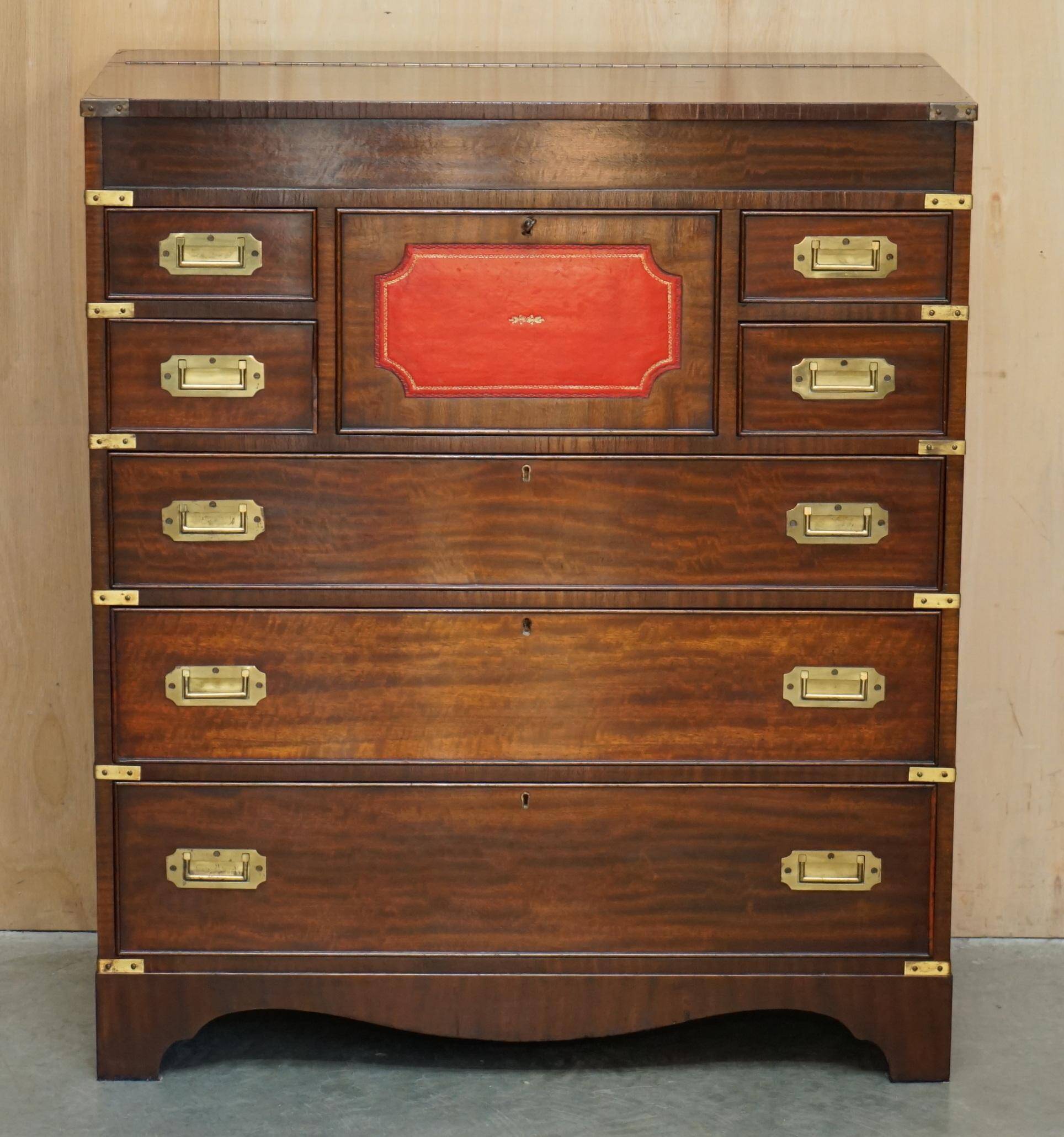 Vintage military commode FINE hardwood, brass and leather.