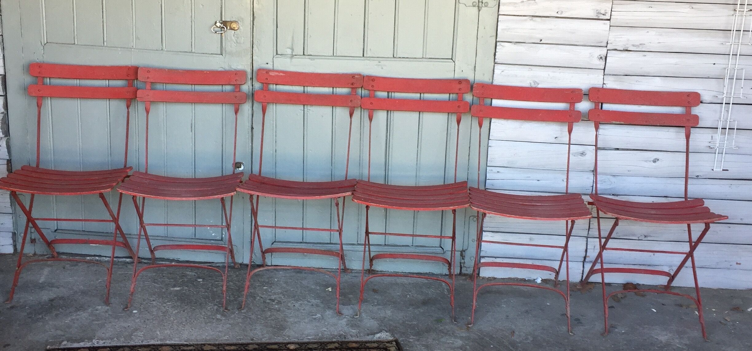 SET OF 6 IRON AND WOOD FOLDING GARDEN CHAIRS