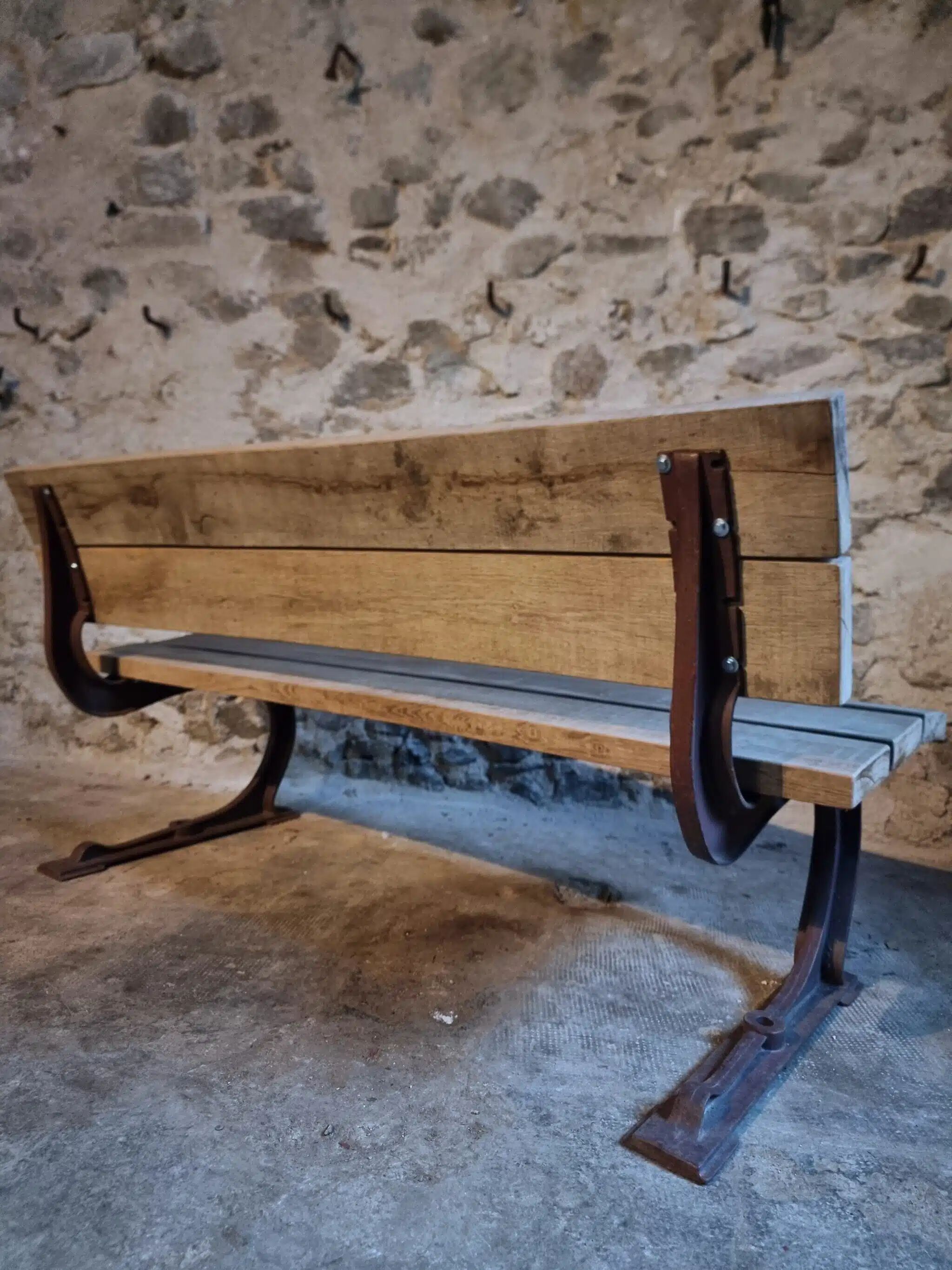 Vintage garden bench – oak and cast iron – from the 1960s