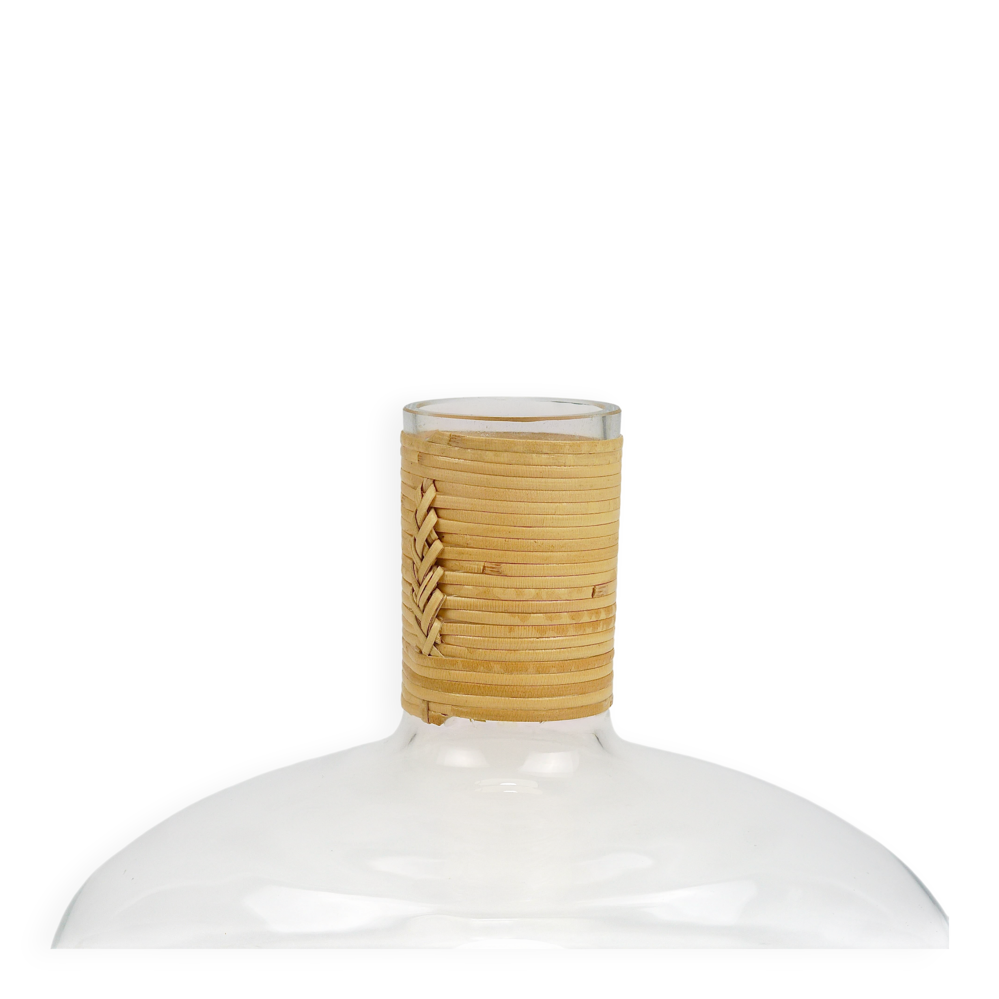 Vase by Carl Auböck decanter "Tuberkulinkolben" tall in rattan, Austria, 1950s.