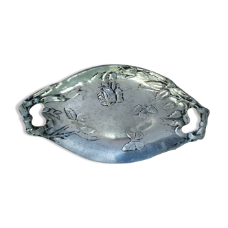 Pewter dish with roses and butterfly