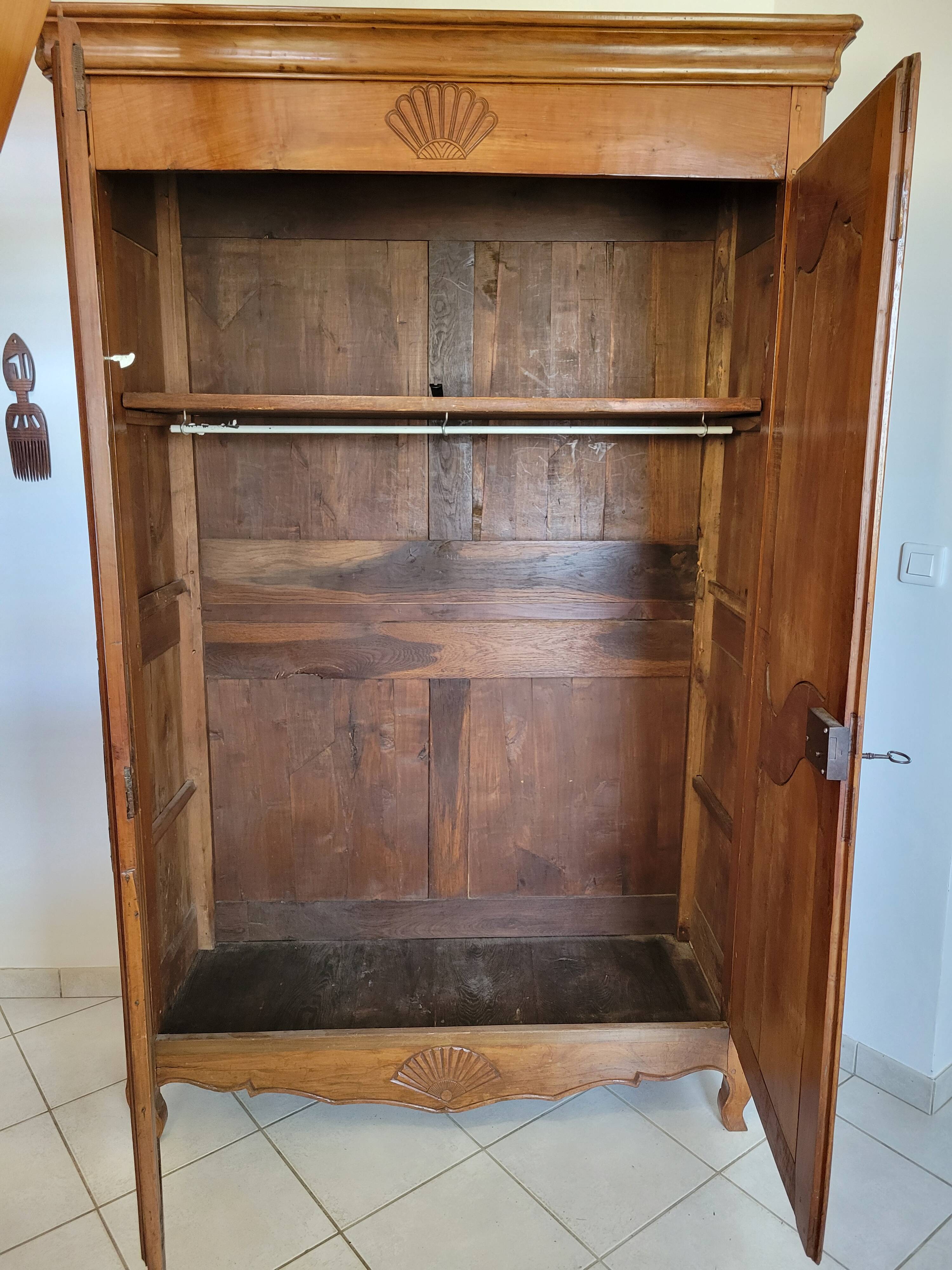 Antique solid cherry wood wardrobe