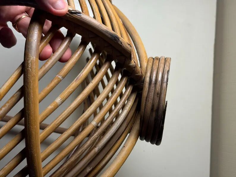 Vintage bamboo and rattan fruit bowl – Large fruit basket, boho chic / Riviera, retro centrepiece – Mid-Century 60s design