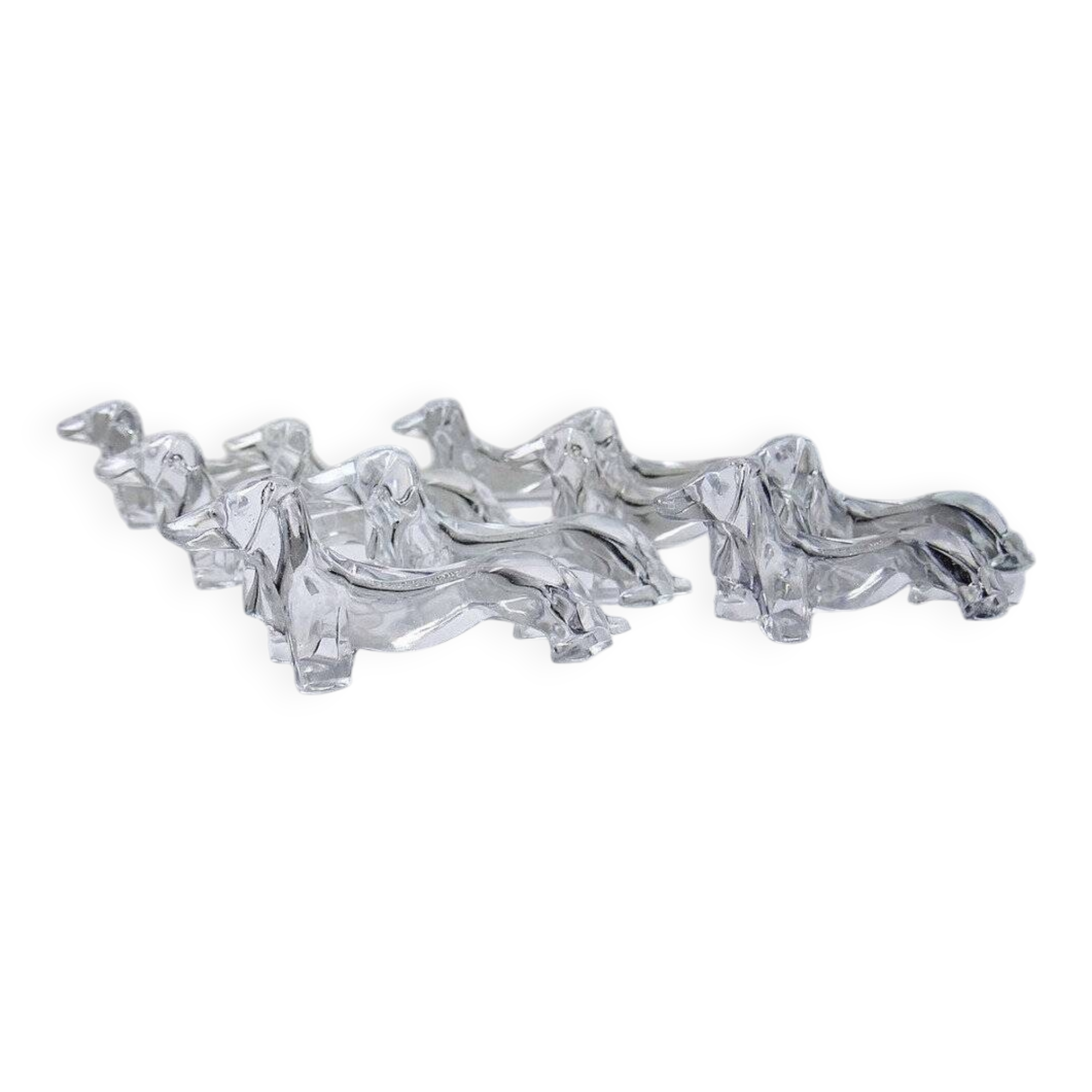 Vintage Gervais Danone knife holders, dachshund design, clear plastic