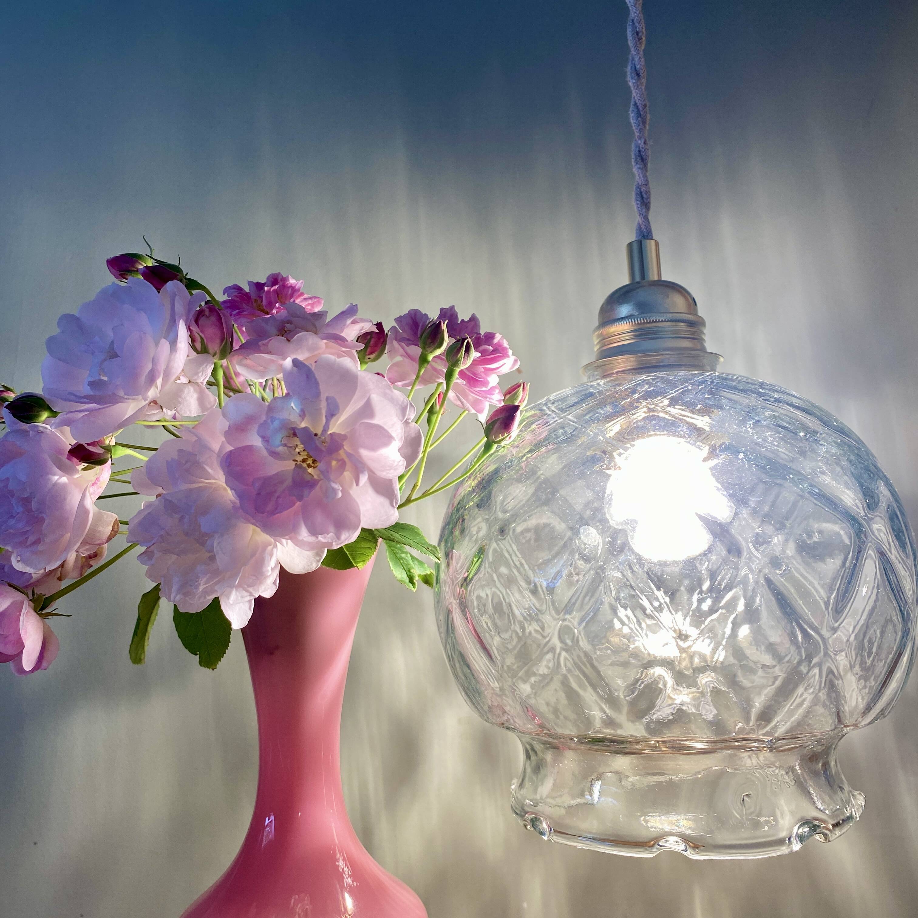 Vintage globe pendant light in transparent glass