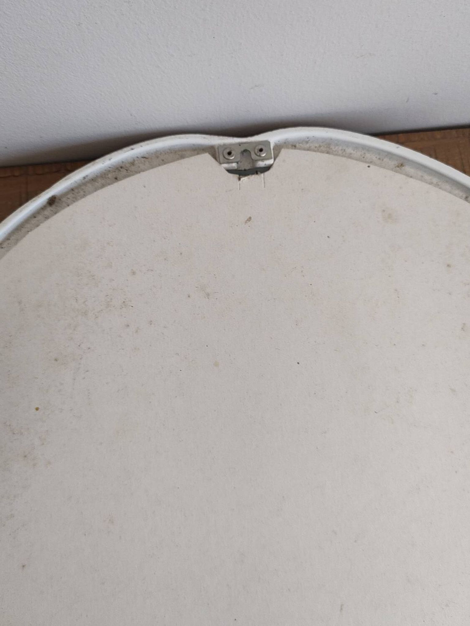 Ancien Miroir Ovale En Fonte - Blanc - Vintage - 48 x 38,5 cm.