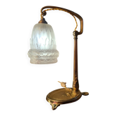 Lampe de bureau en bronze par charles ranc avec sa tulipe verre moulé  35x2