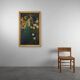 Signed Hollywood Regency style Painting of a Peacock with Roses, Belgium