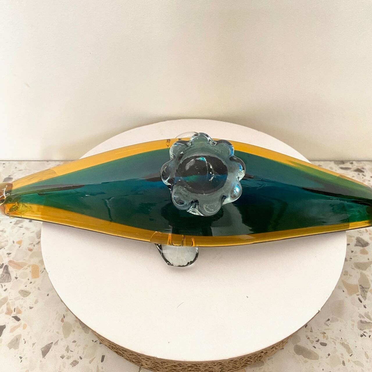 Dark green & amber Murano glass gondola- Sommerso