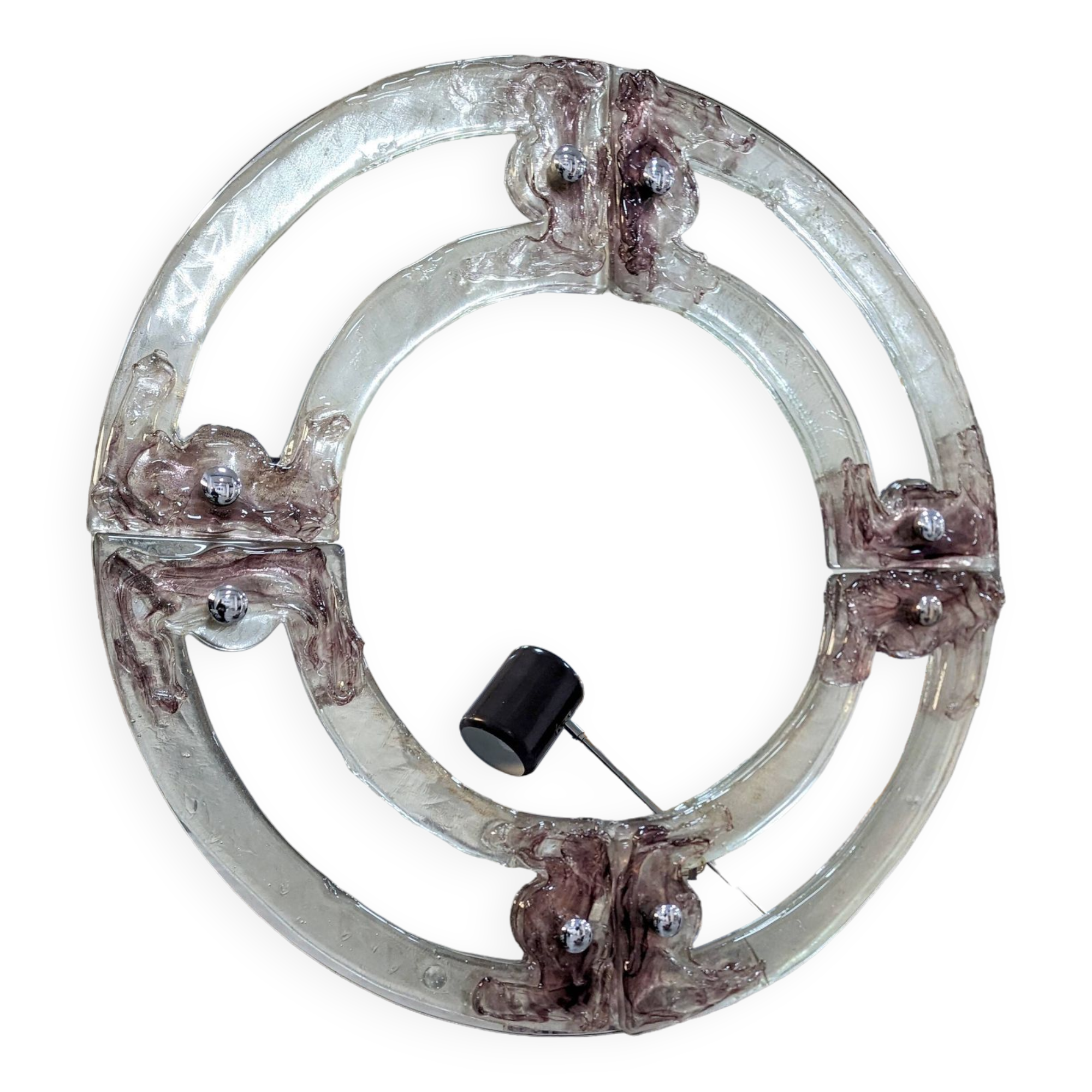 Venetian round mirror in pink and purple murano glass 1960s