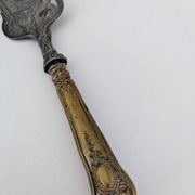 Large Art Nouveau serving shovel in white metal and gilded brass 30 cm