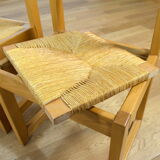 6 vintage chairs in elm - set assisi straw 1970 / 1980