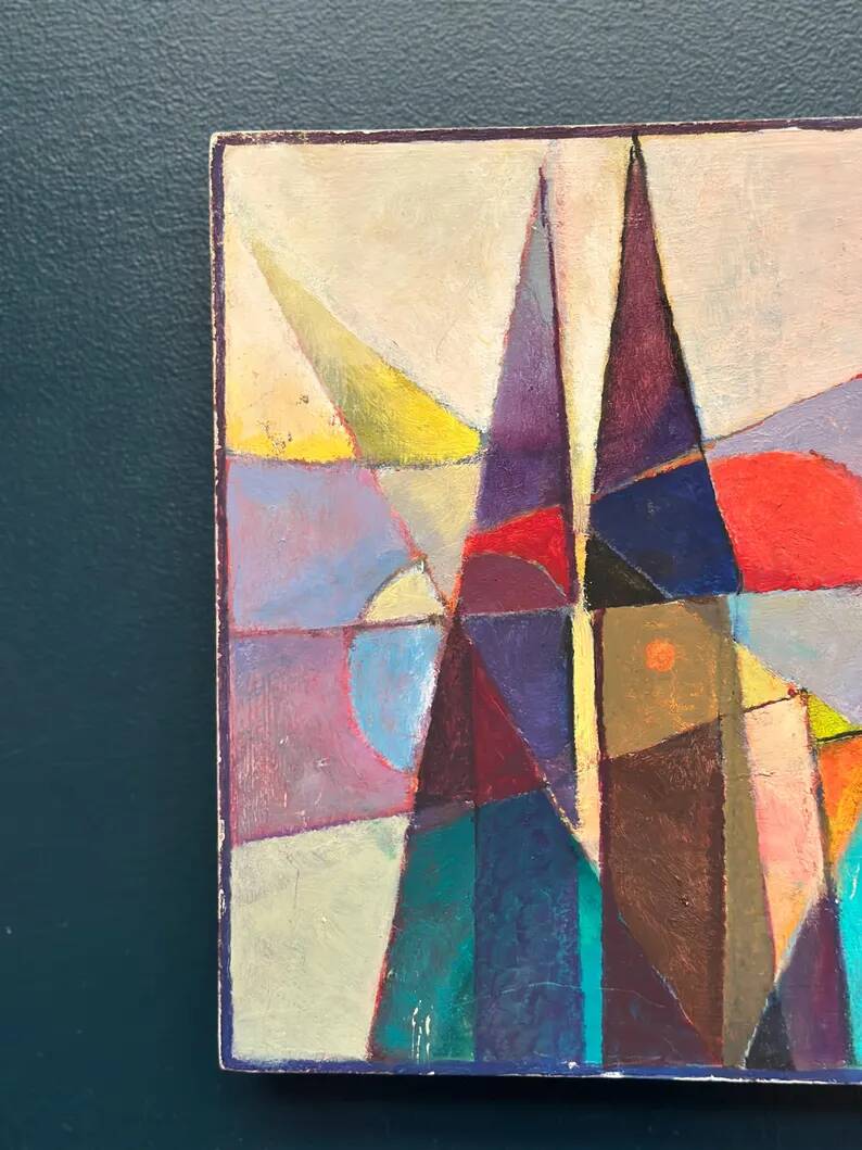 Oil on Swedish panel – 'Geometric Composition' by Stellan Widholm – Signed – vintage and framed – 35 × 32 × 5 cm