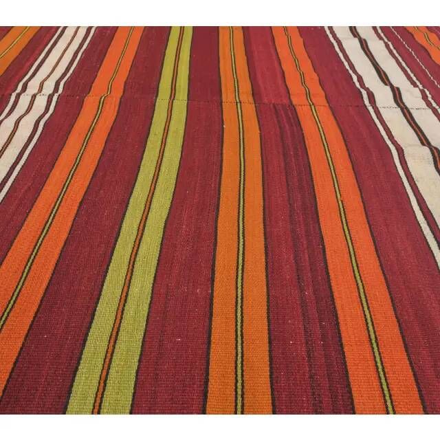 1970s Turkish Hand-Knotted Wool Kilim Flatweave Striped Rug 134x252