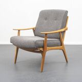 1950s armchair in restored cherry wood, two available