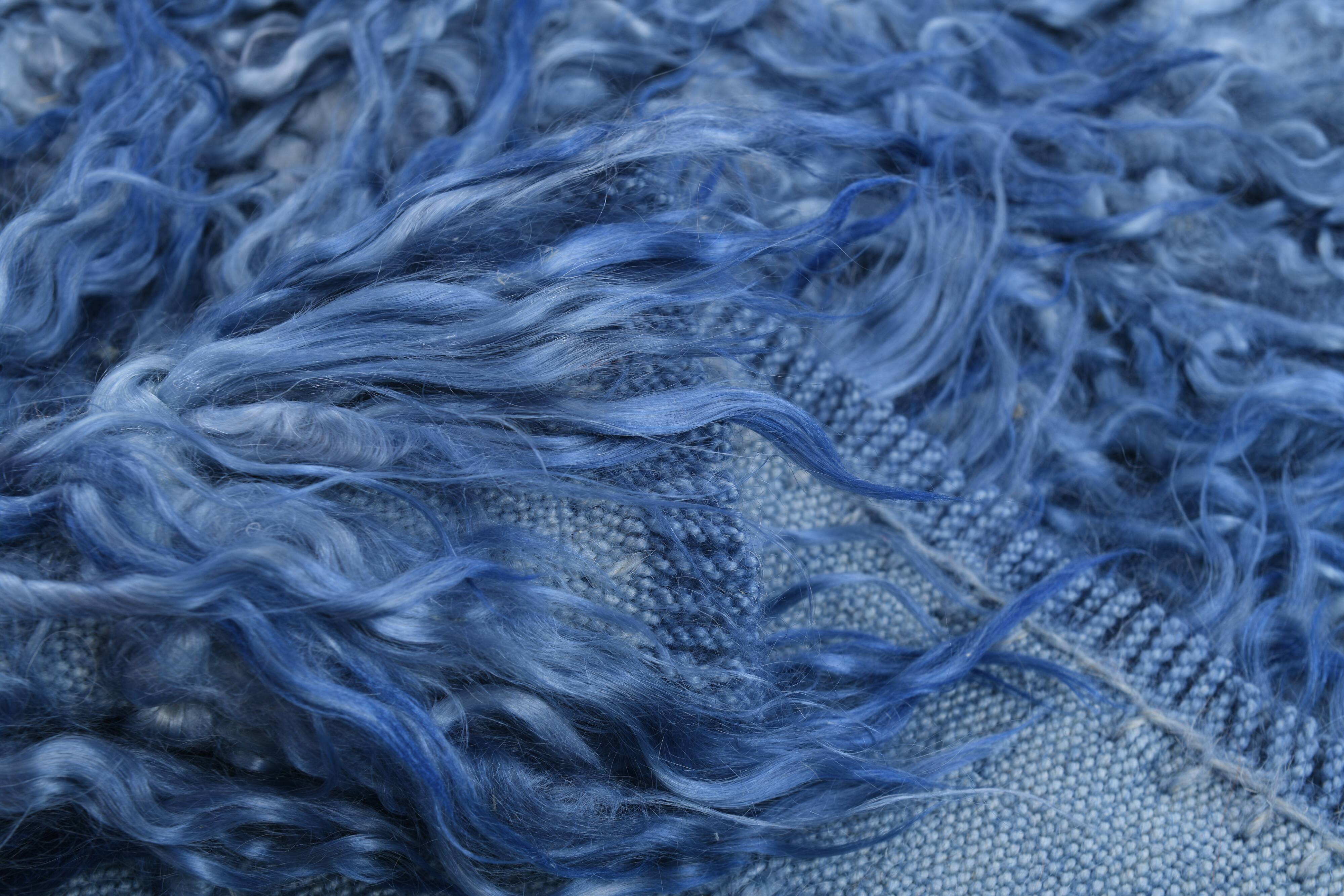 4x9 handmade wool blue vintage rug, 122x266cm