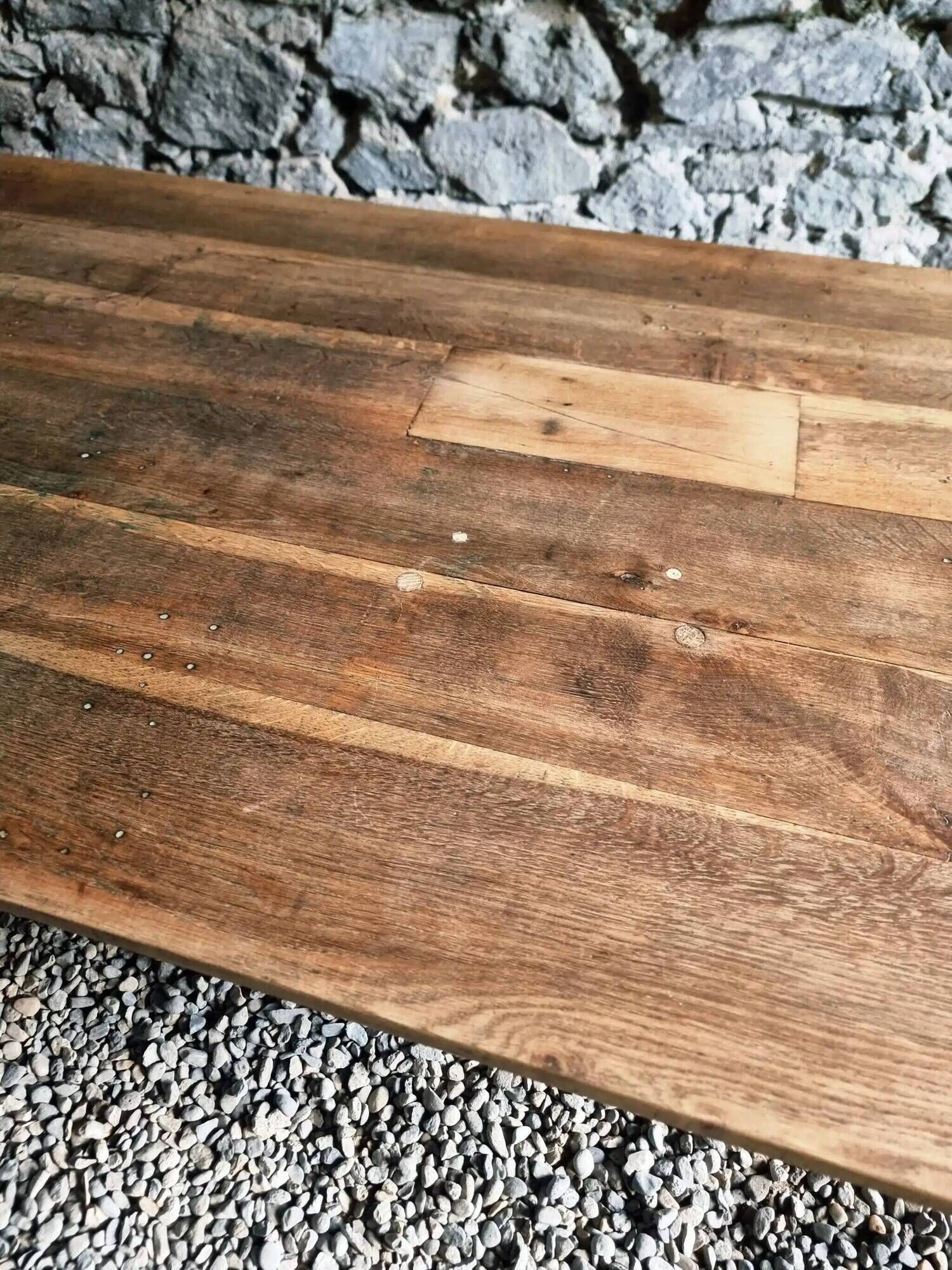 Antique French oak dining table, early 1900s - large farmhouse table for 12 people
