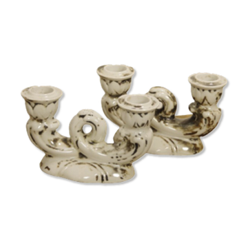 Set of two antique porcelain candle holders