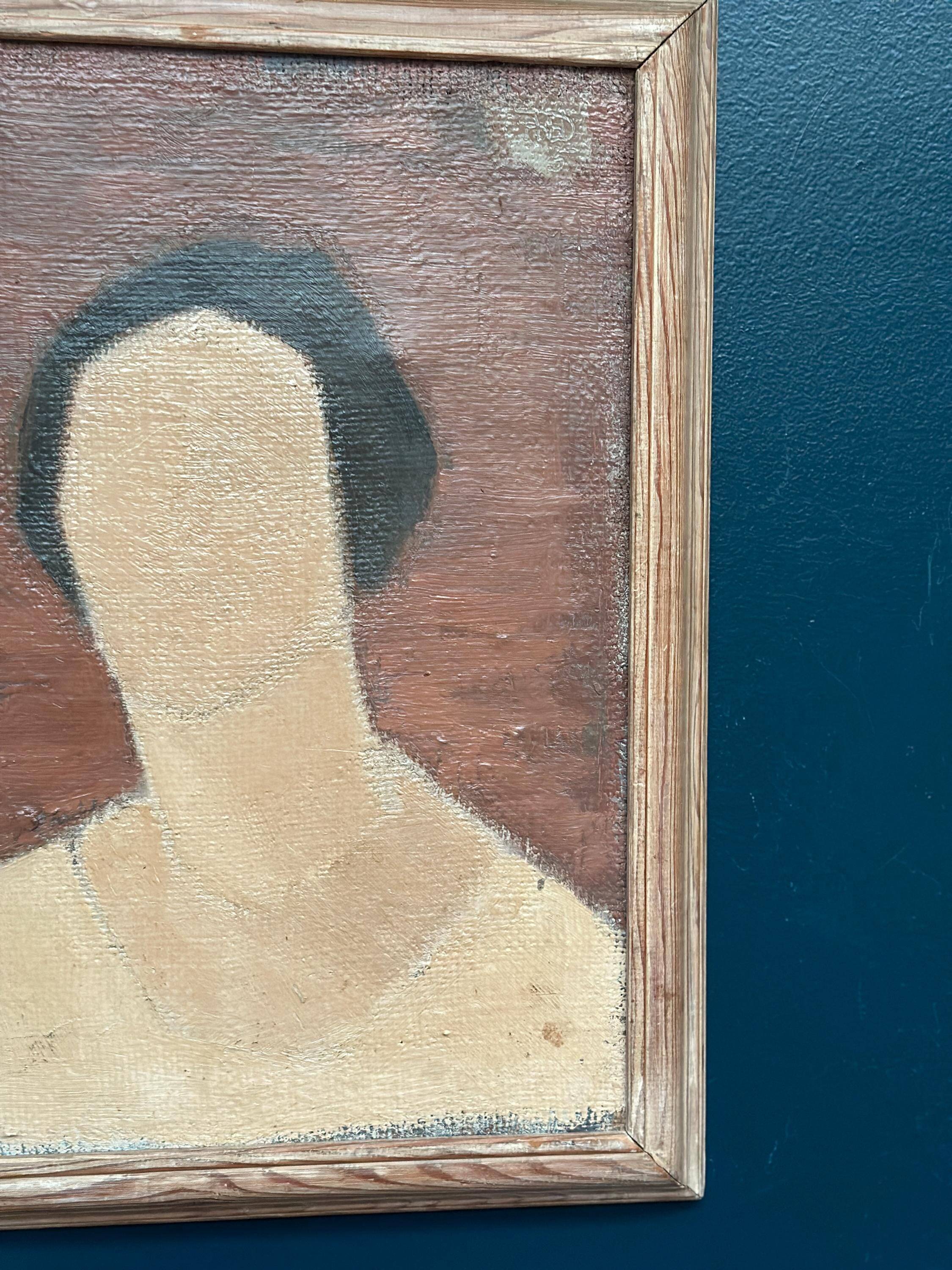 Original Swedish Oil On Canvas – “Portrait” By Fred – Dated 51