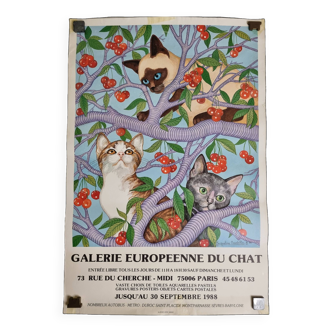 Affiche d'exposition d'après Jacqueline Bourdillon, galerie européenne du chat, Paris 1988