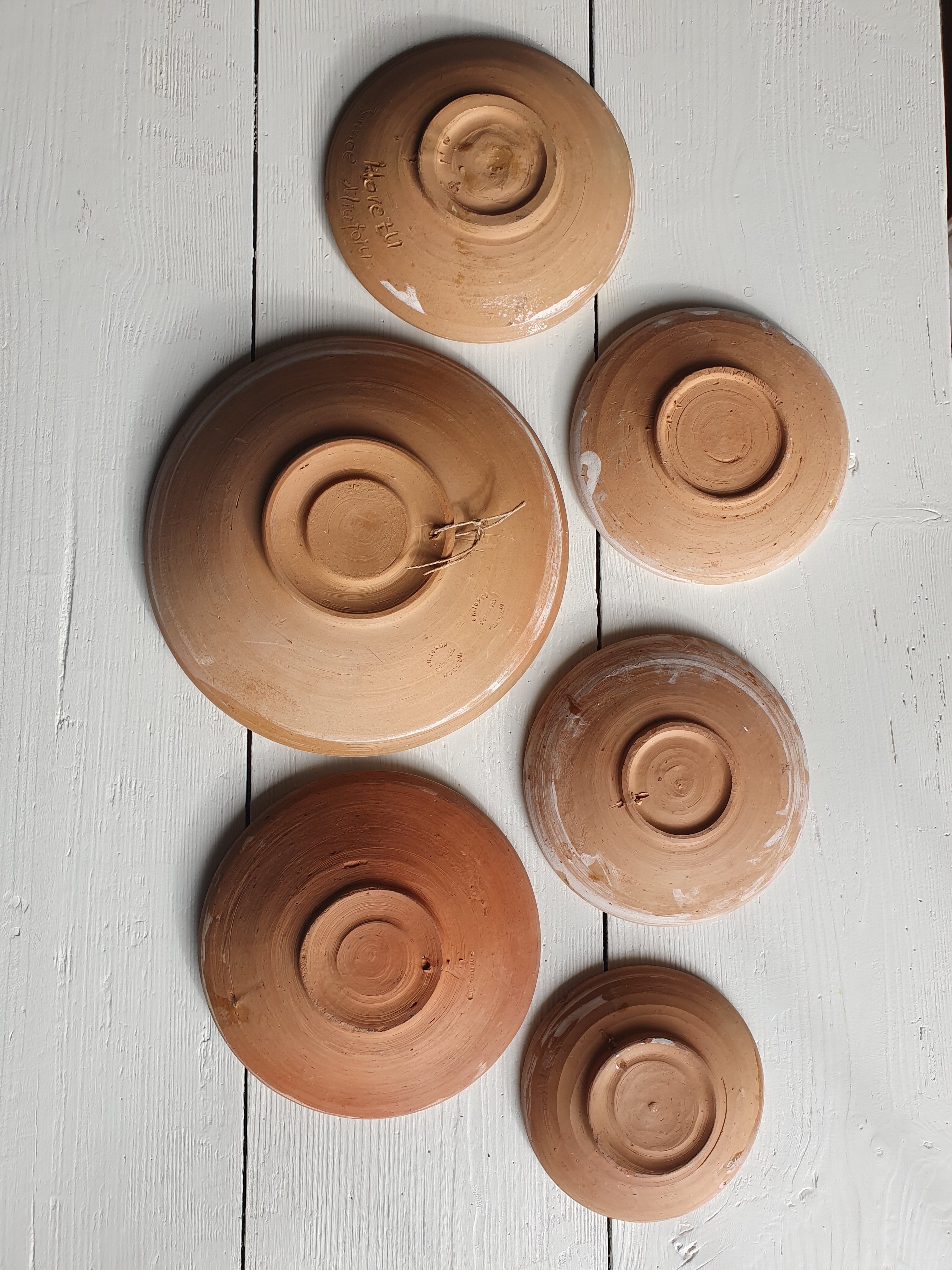 6 handmade ceramic plates Romania slavic vintage wall or table