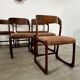 Set of 6 old baumann design sled chairs from the 60s wood and fabric