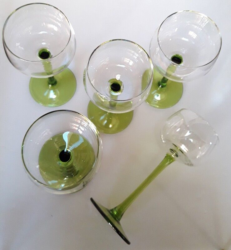 5 glasses with feet vintage white wine