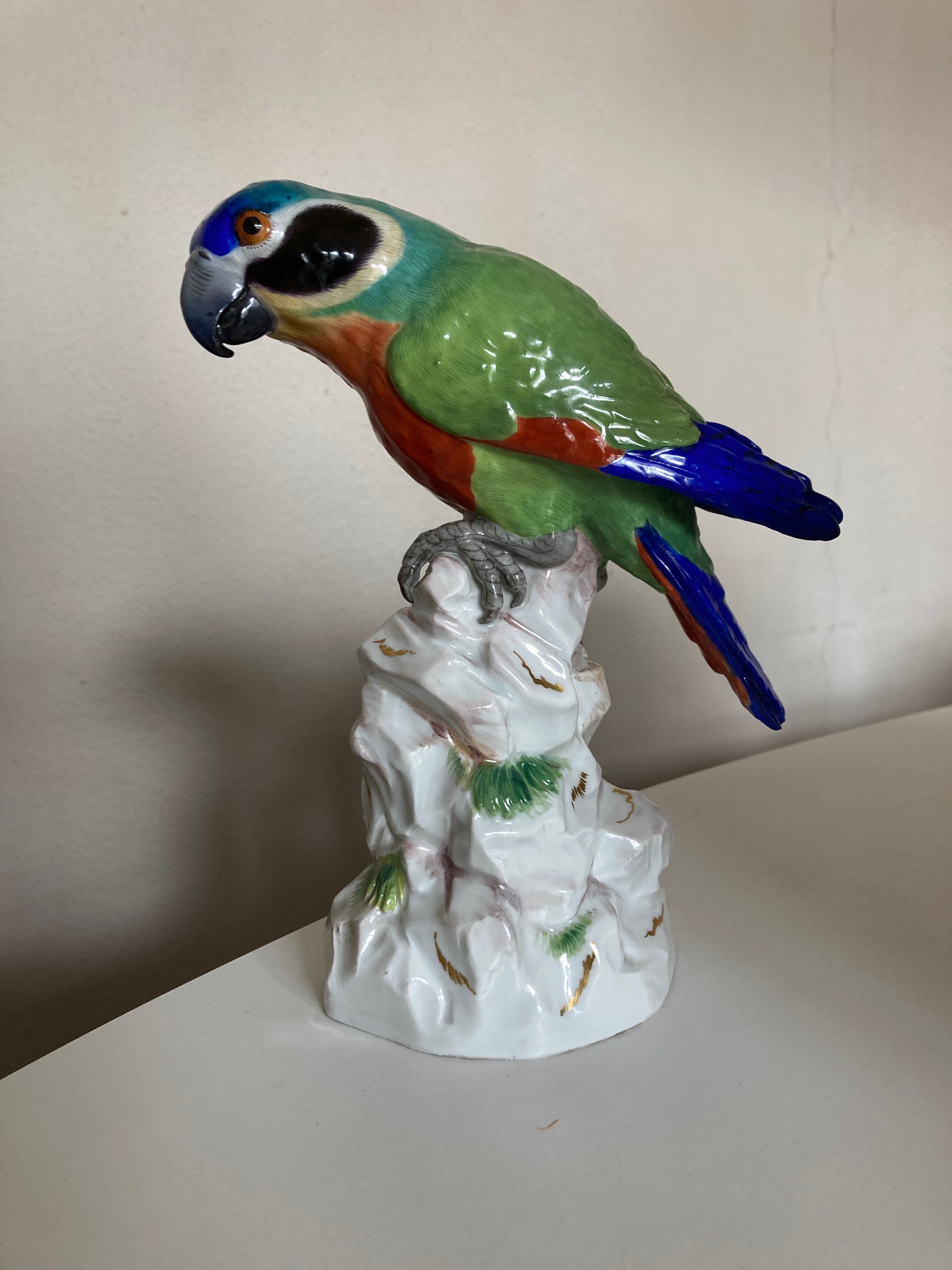 19th century Saxony porcelain parrot signed