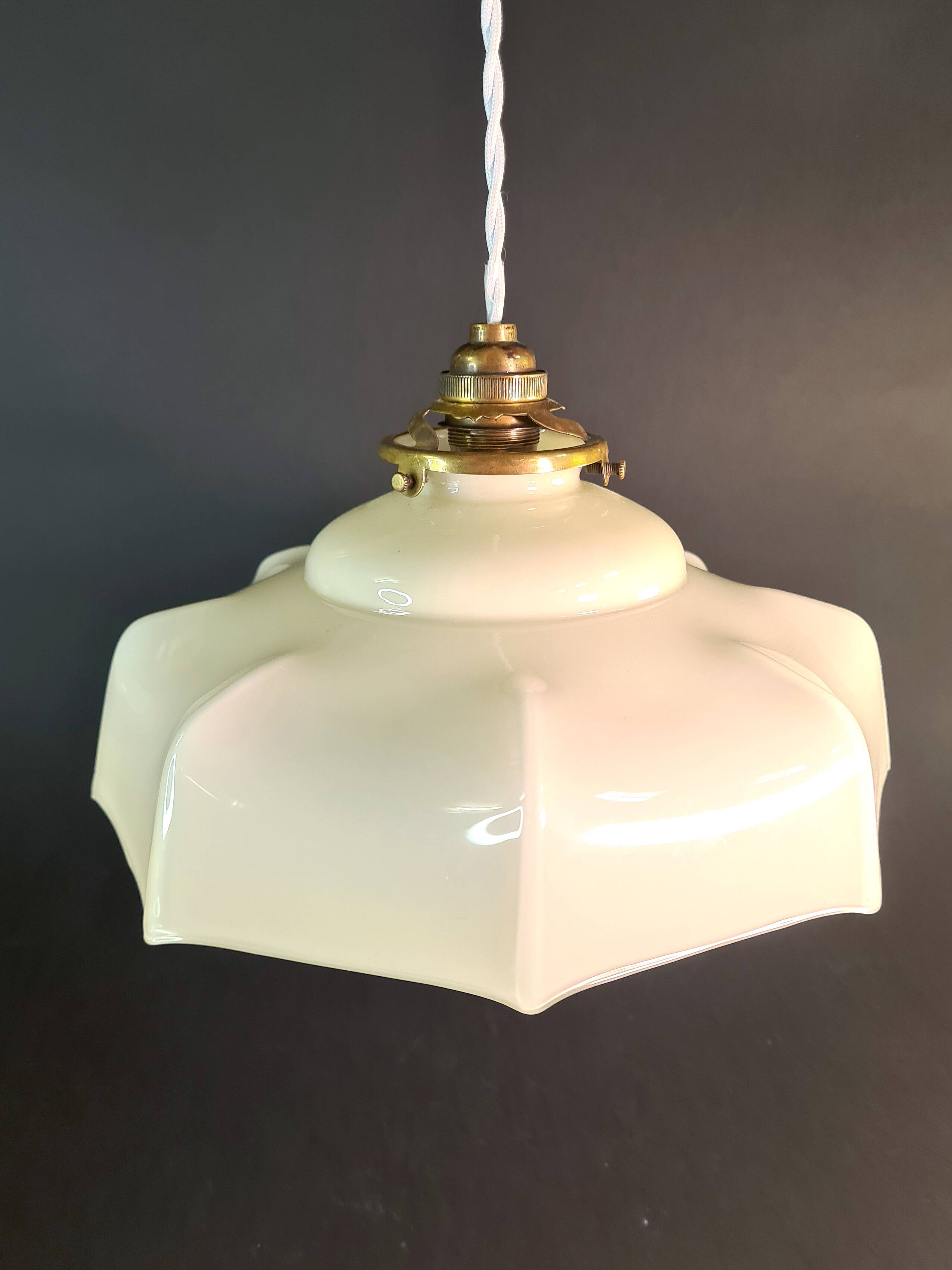 Vintage milky white opaline pendant light