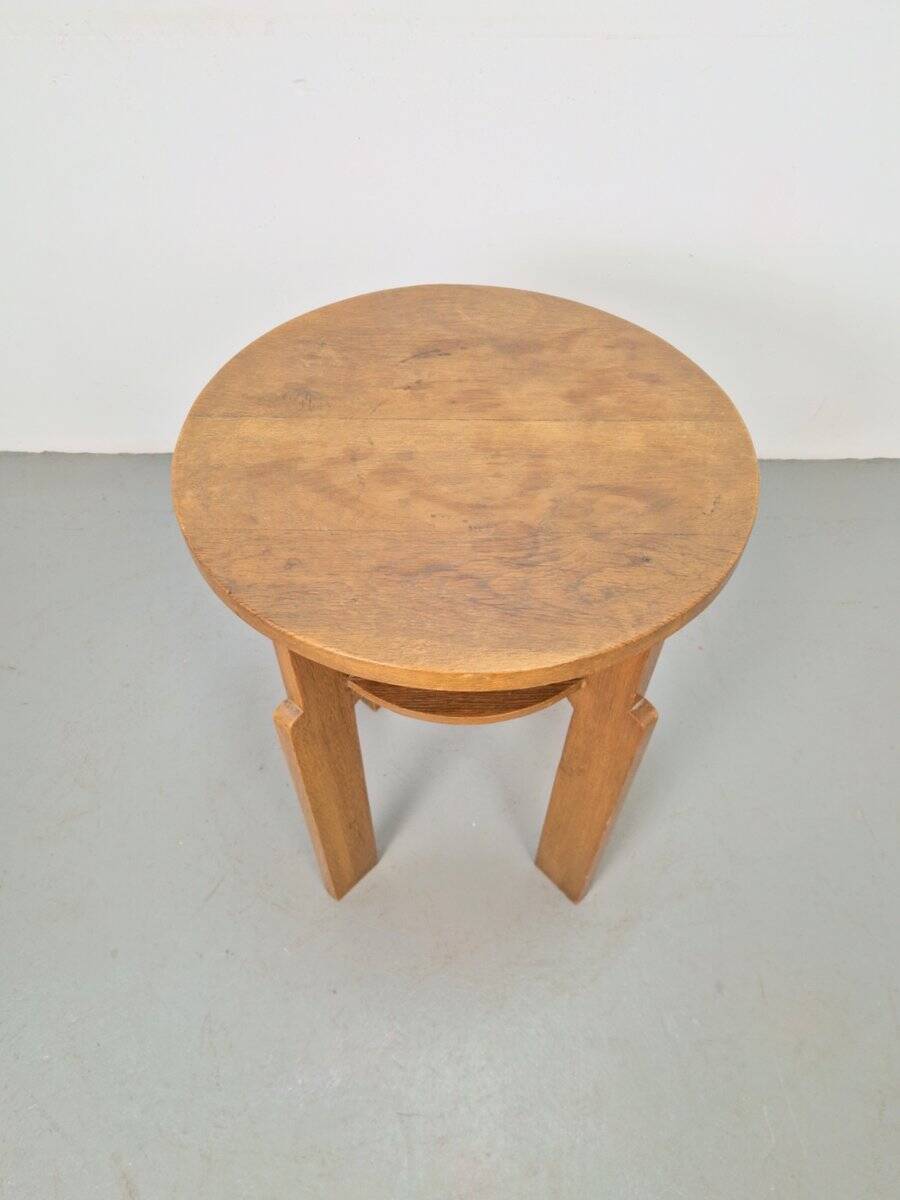 Art Deco Round Oak Side Table, 1930s