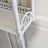 White woven wicker shelf