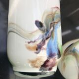 Pitcher orange service and 6 bubbled and opalescent puffed milky glasses