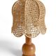 Mid-Century Bohemian Table Lamp, Pine Wood & Raffia, Italy, 1970s
