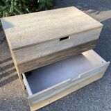 Commode en pin patiné crème, bleu foncé, 2 tiroirs