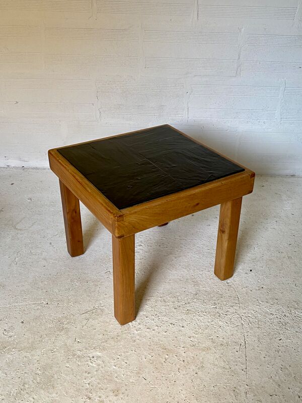 Table basse en orme et ardoise par Maison Regain 1970