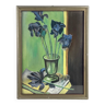 Pastel "Iris bleus" sur bois