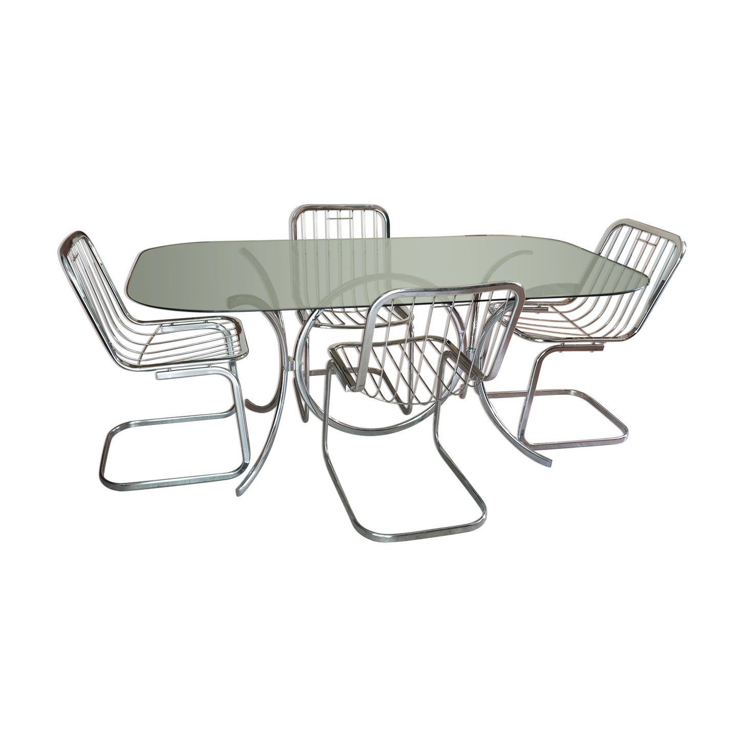 Table and four chrome chairs