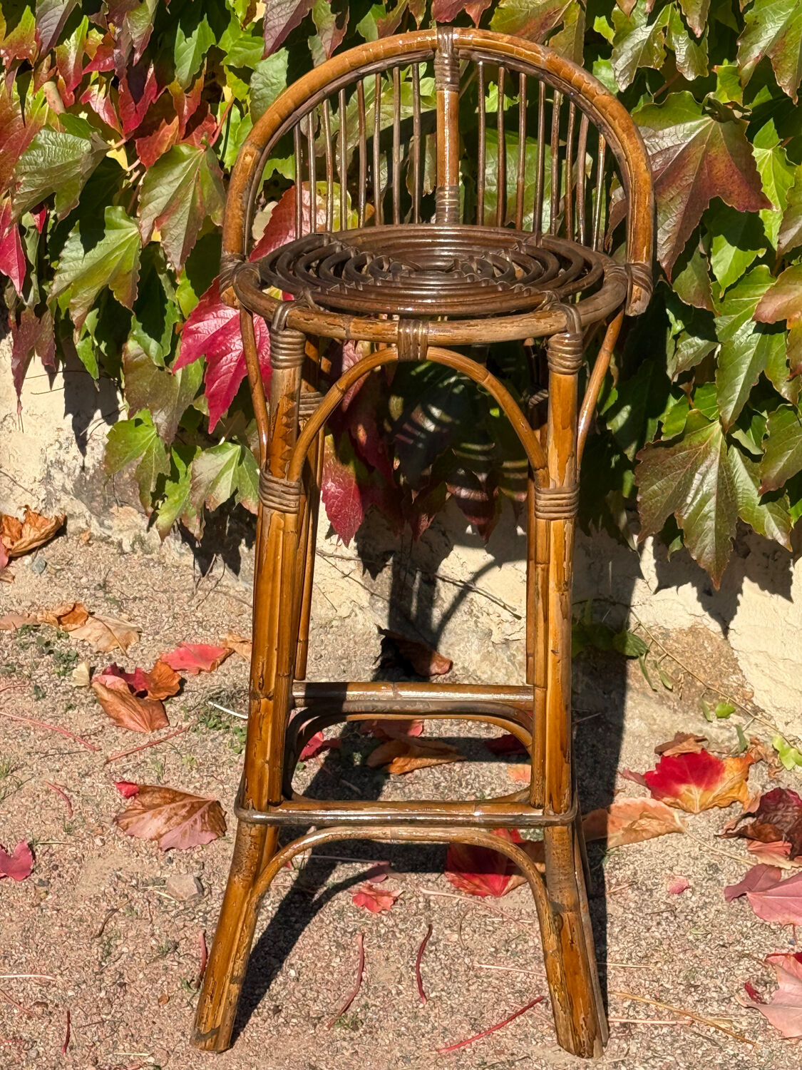 Pair of 1960s rattan stools from France.