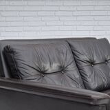 1970s, Danish 2 seater sofa, original condition, furniture leather, solid teak wood.