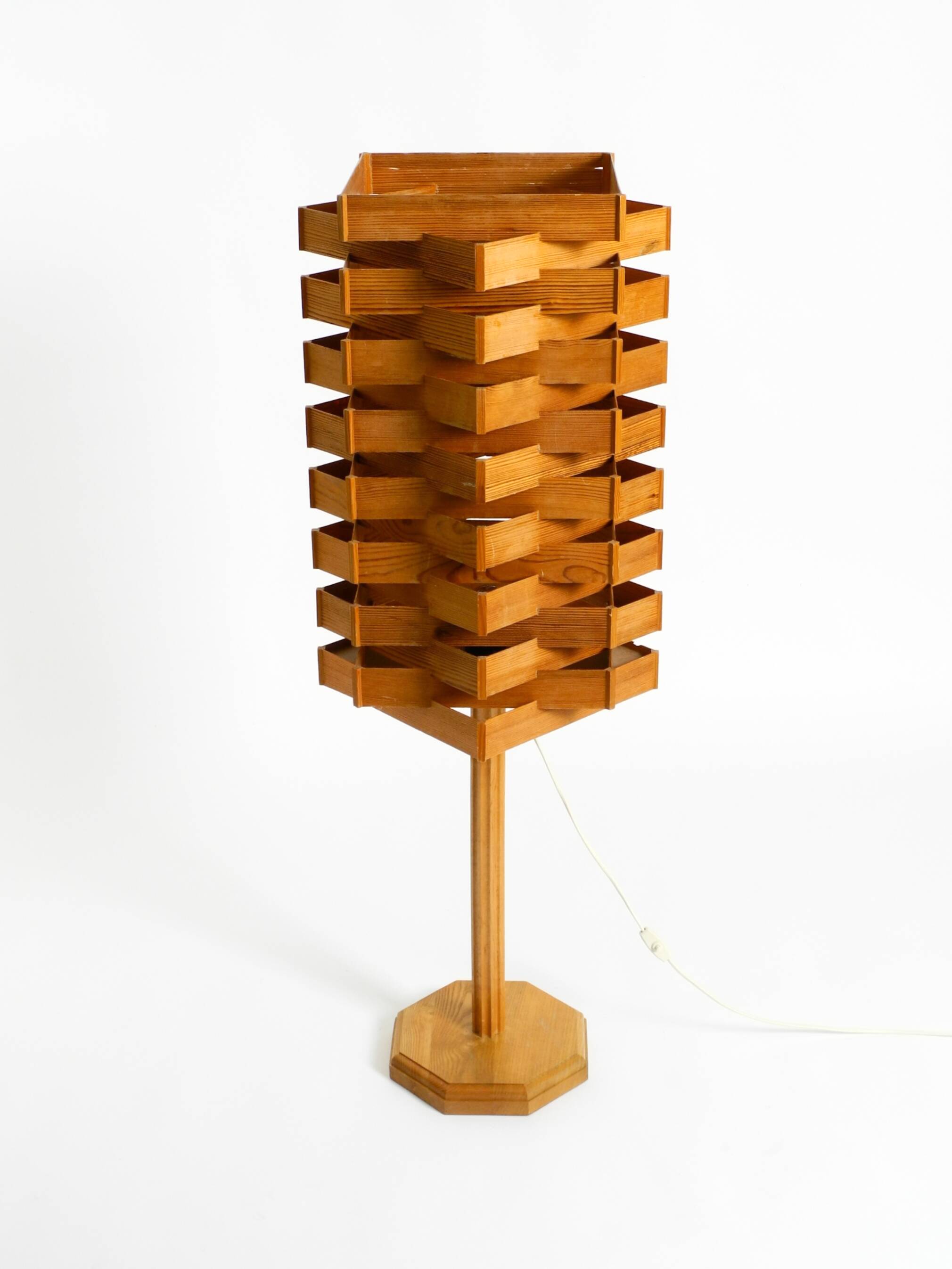 Large, Rare 1960s Pine Veneer Floor or Table Lamp — Scandinavian Production