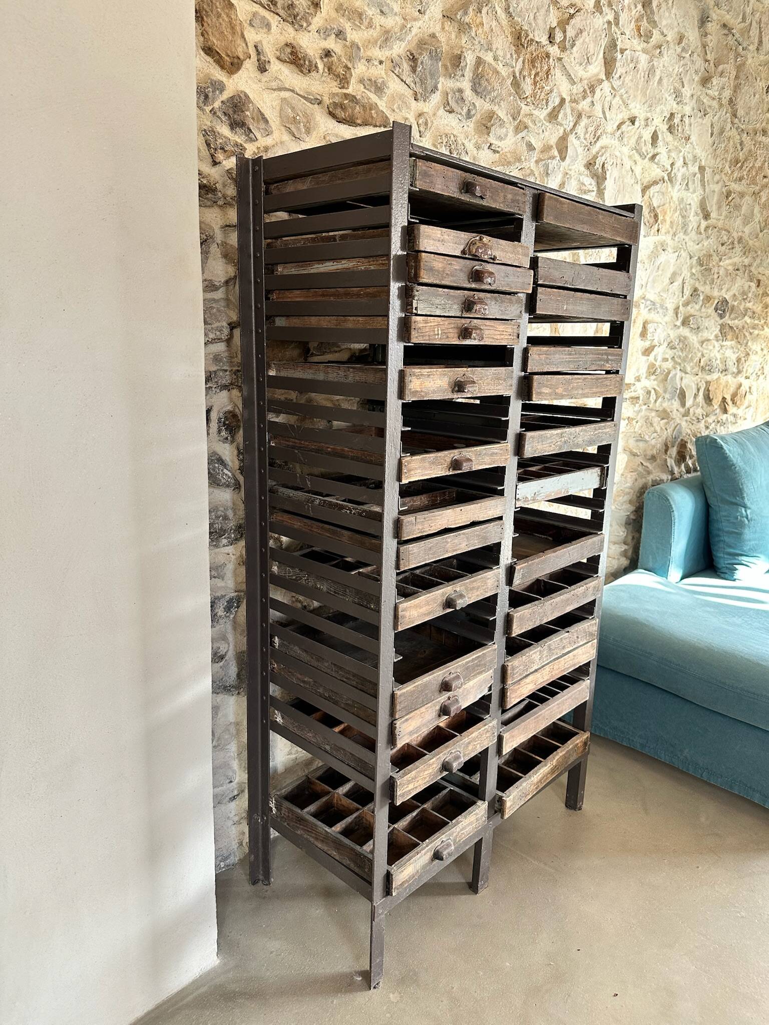 Antique printing furniture with drawers – wood & metal – industrial