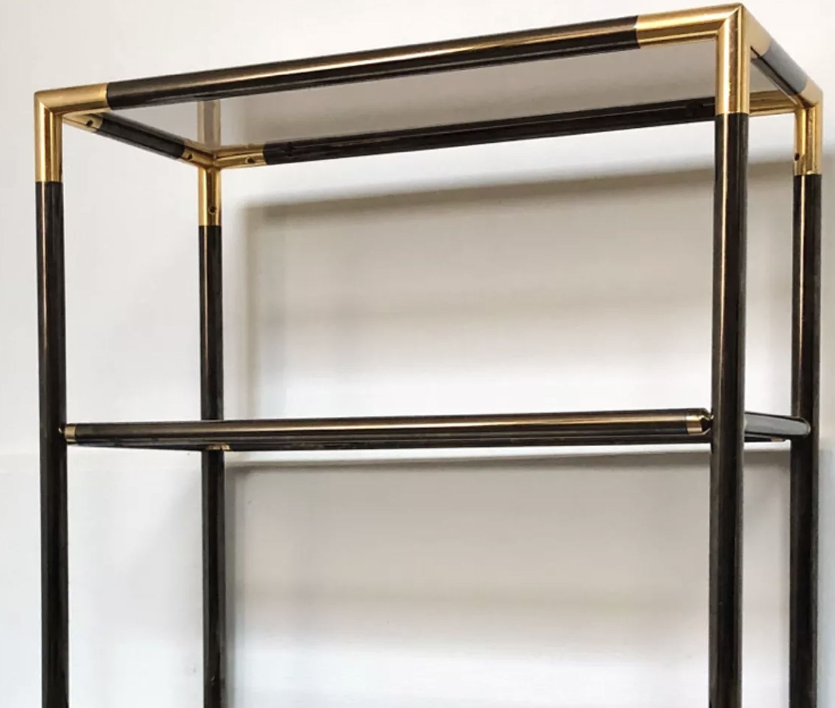Vintage Italian design console in brass and smoked glass