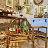 Vintage bamboo and rattan telephone bench