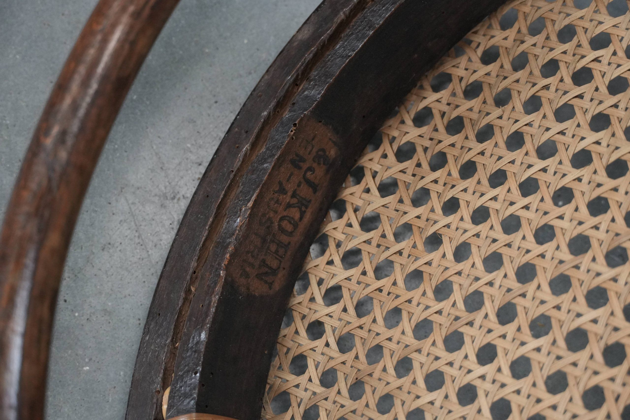 Set of 4 vintage bistro chairs Jacob & Josef Kohn Wien with a wicker seat