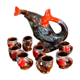 Vallauris fish pitcher and 8 mugs