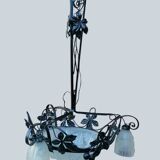 Wrought iron and art deco glass chandelier - Degué Workshops